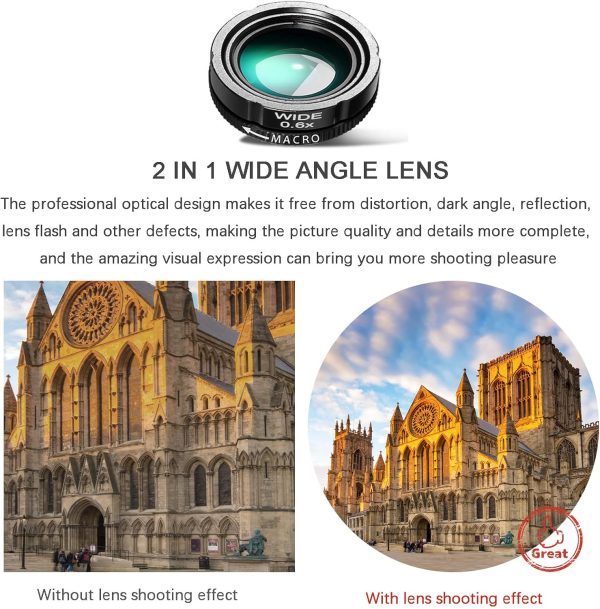 Phone Camera Lens Kit Upgraded Version Telephoto 28X Wide Angle 0.6X Macro 20X Fisheye 198° for Most Smartphones (Black) - Image 5