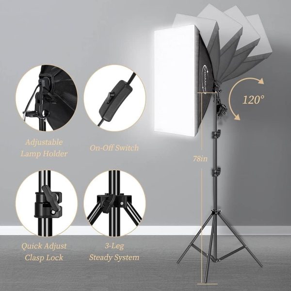 Photography Lighting Kit, Softbox Lighting Kit with Photo Backdrop for Product Photography, Portrait photography, Video Shooting Photography - Image 2
