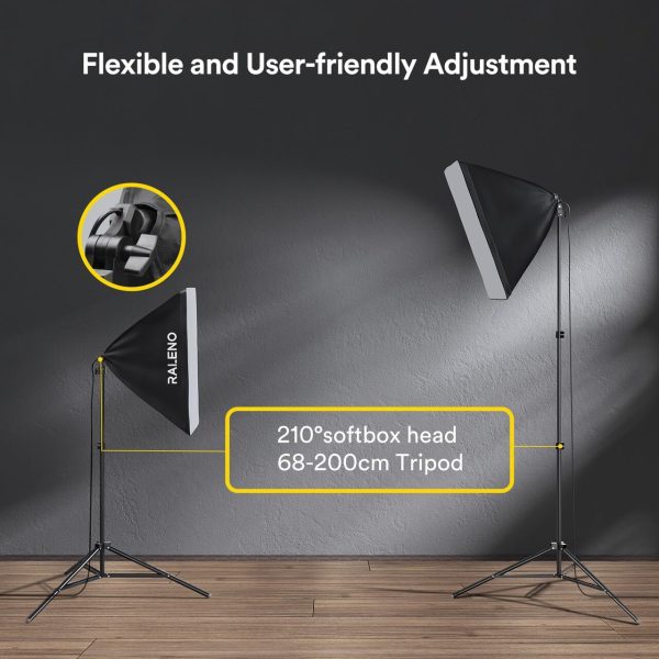 RALENO Softbox Lighting Kit, 20X28-Inch Softbox Photography Lighting with LED Bulbs(50W | 5500K | TLCI≥97), Streaming Lighting for Video Rcording Photoes Portraits YouTube | Model: PS40 - Image 4