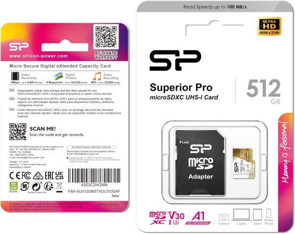 Silicon Power 512GB Micro SD Card U3 SDXC microsdxc High Speed MicroSD Memory Card with Adapter - Image 5